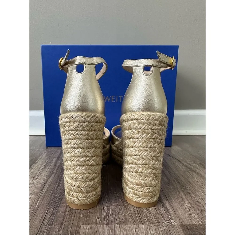 STUART WEITZMAN Nudistcurve Metallic Espadrille Wedge Sandals - Picture 9 of 12
